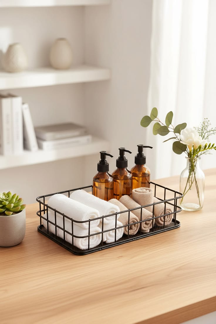 Mesh hamper tucked into a small utility corner